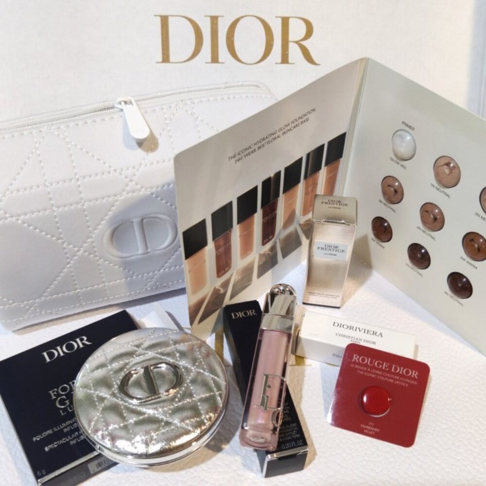 Dior Beauty Highlighter (4K02), Lip Plumper (4K01), White Pouch, Bundle of 7 NEW